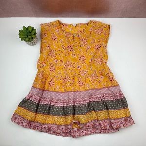 BeachLunchLounge Orange Red Floral Boho Bohemian Blouse Top Women XS